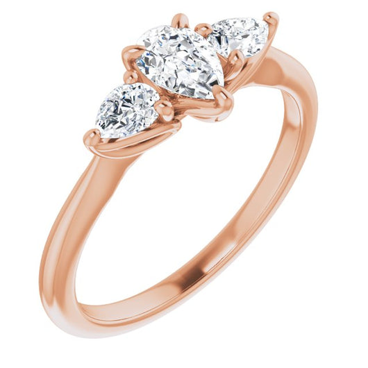 10K Rose Gold Customizable 3-stone Design with Pear Cut Center and Dual Large Pear Side Stones