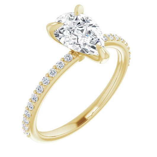 10K Yellow Gold Customizable Pear Cut Style with Delicate Pavé Band