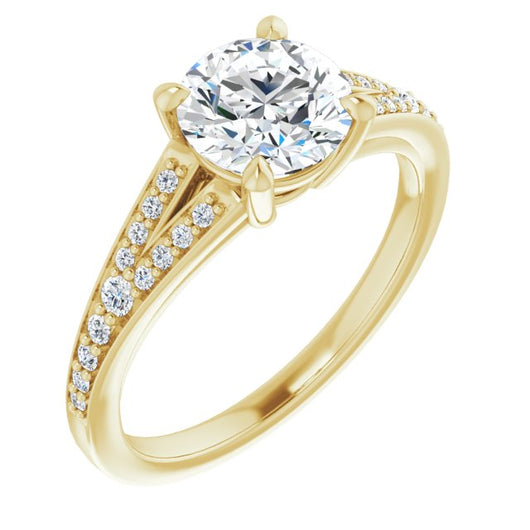 10K Yellow Gold Customizable Round Cut Center with Thin Split-Shared Prong Band