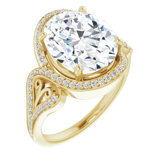 10K Yellow Gold Customizable Oval Cut Design with Bypass Halo and Split-Shared Prong Band