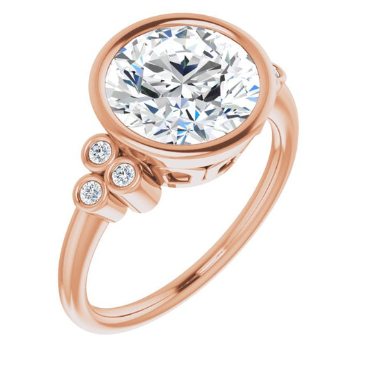 10K Rose Gold Customizable 7-stone Round Cut Style with Triple Round-Bezel Accent Cluster Each Side