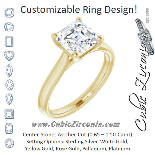 Cubic Zirconia Engagement Ring- The India (Customizable Cathedral-Prong Asscher Cut Solitaire)