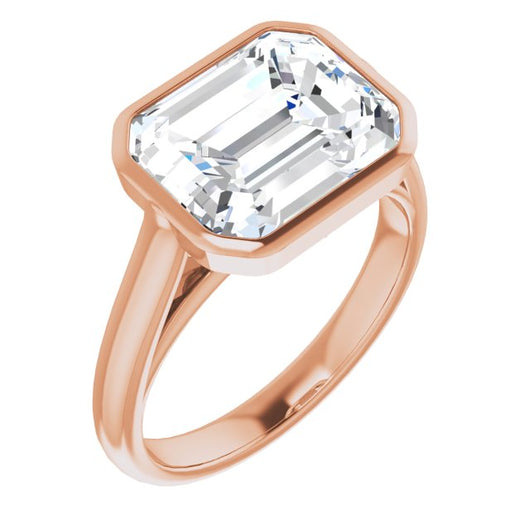 10K Rose Gold Customizable Cathedral-Bezel Emerald/Radiant Cut 7-stone "Semi-Solitaire" Design