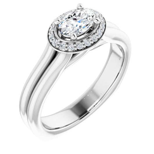 10K White Gold Customizable Oval Cut Style with Halo, Wide Split Band and Euro Shank