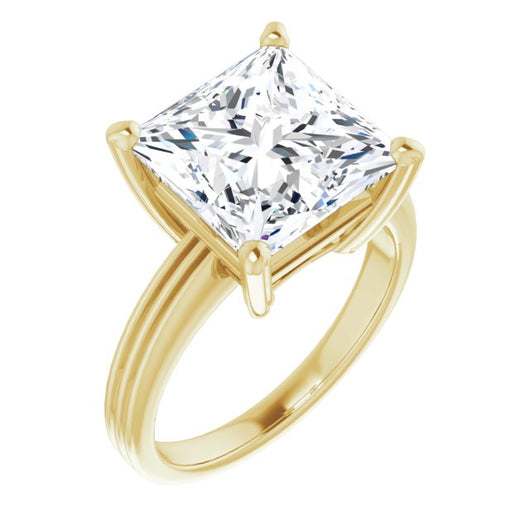 10K Yellow Gold Customizable Princess/Square Cut Solitaire with Double-Grooved Band