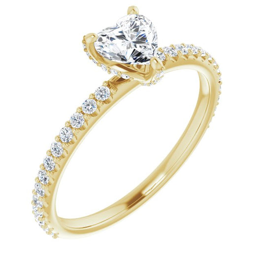 10K Yellow Gold Customizable Heart Cut Design with Round-Accented Band, Micropav? Under-Halo and Decorative Prong Accents)