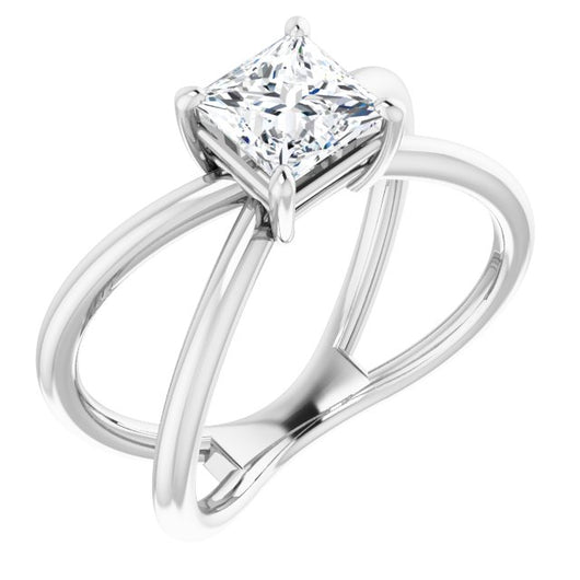 10K White Gold Customizable Princess/Square Cut Solitaire with Semi-Atomic Symbol Band