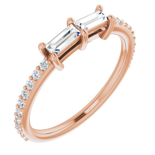 10K Rose Gold Customizable Enhanced 2-stone Straight Baguette Cut Design with Ultra-thin Accented Band