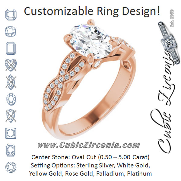 Cubic Zirconia Engagement Ring- The Lakiesha (Customizable Oval Cut Design featuring Infinity Pavé Band and Round-Bezel Peekaboos)