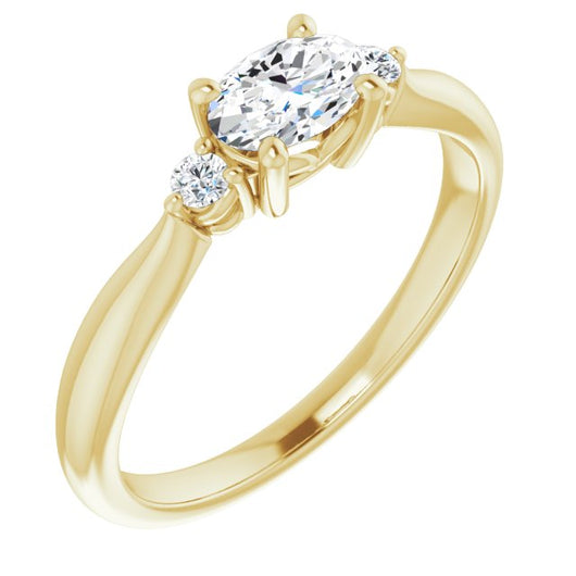 10K Yellow Gold Customizable 3-stone Oval Cut Design with Twin Petite Round Accents