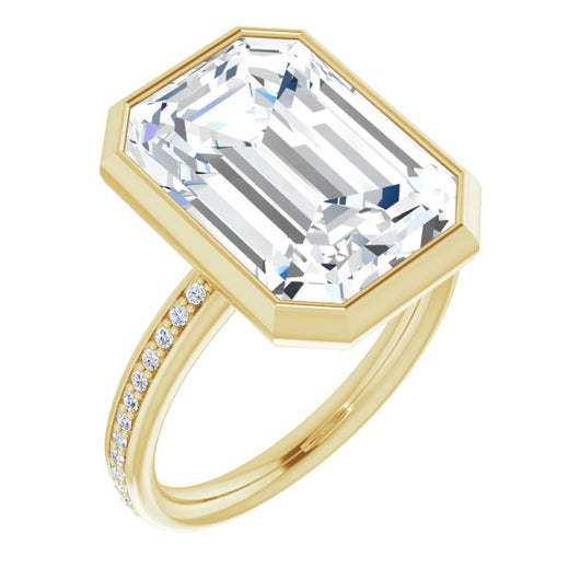 10K Yellow Gold Customizable Bezel-Set Emerald/Radiant Cut Center with Thin Shared Prong Band