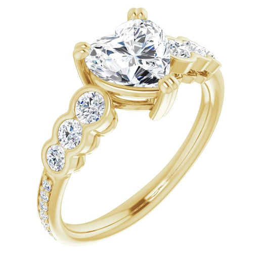 10K Yellow Gold Customizable Heart Cut 7-stone Style Enhanced with Bezel Accents and Shared Prong Band