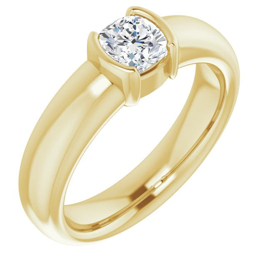 10K Yellow Gold Customizable Bezel-set Cushion Cut Solitaire with Thick Band