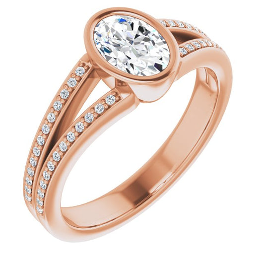 10K Rose Gold Customizable Bezel-set Oval Cut Design with Split Shared Prong Band