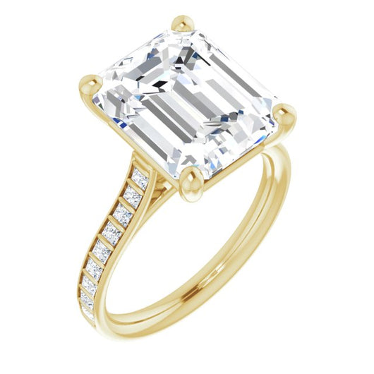 10K Yellow Gold Customizable Emerald/Radiant Cut Style with Princess Channel Bar Setting