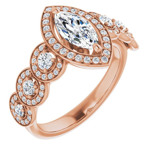 10K Rose Gold Customizable Cathedral-set Marquise Cut 7-stone style Enhanced with 7 Halos