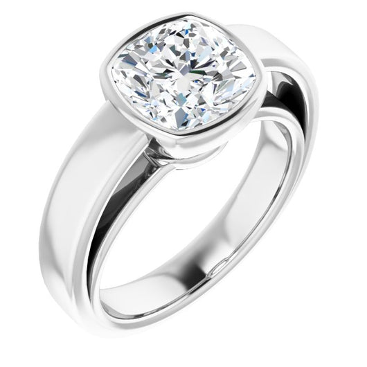 10K White Gold Customizable Cathedral-Bezel Cushion Cut Solitaire with Wide Band