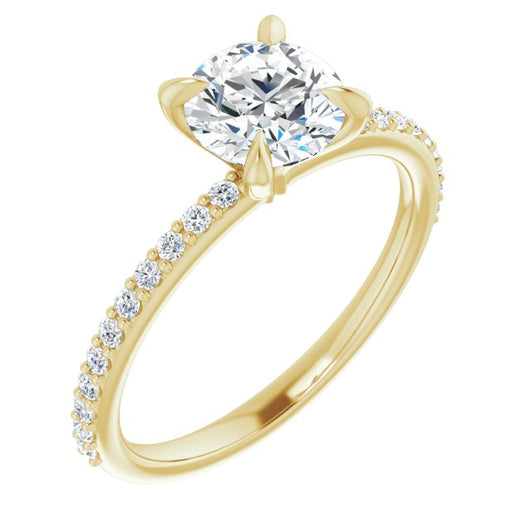 10K Yellow Gold Customizable Round Cut Style with Delicate Pavé Band