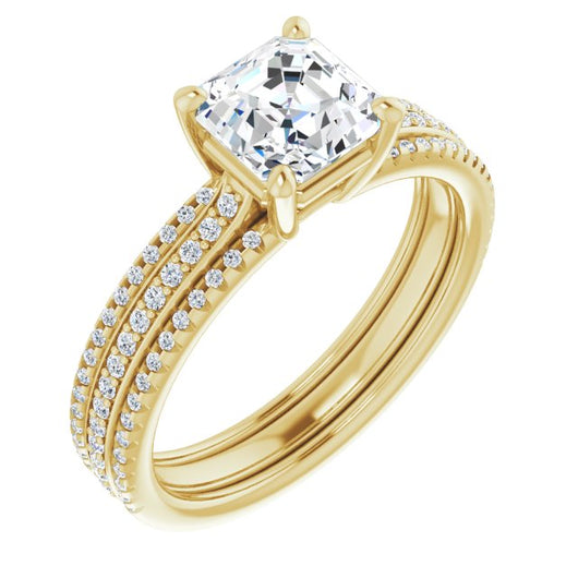 10K Yellow Gold Customizable Asscher Cut Center with Wide Pavé Accented Band