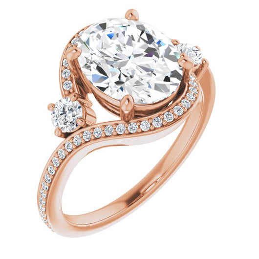 10K Rose Gold Customizable Oval Cut Bypass Design with Semi-Halo and Accented Band