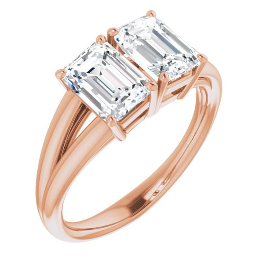 10K Rose Gold Customizable Two-Stone Emerald/Radiant Cut with Split Band