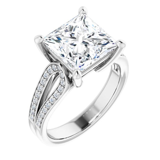 10K White Gold Customizable Princess/Square Cut Design featuring Shared Prong Split-band