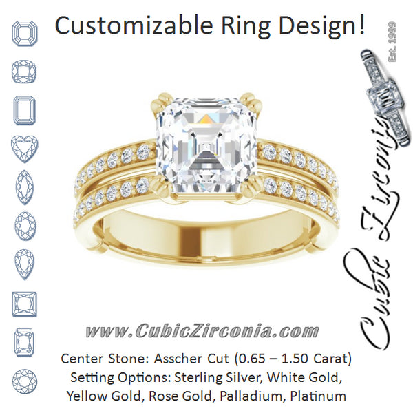 Cubic Zirconia Engagement Ring- The Constance (Customizable Asscher Cut Design featuring Split Band with Accents)