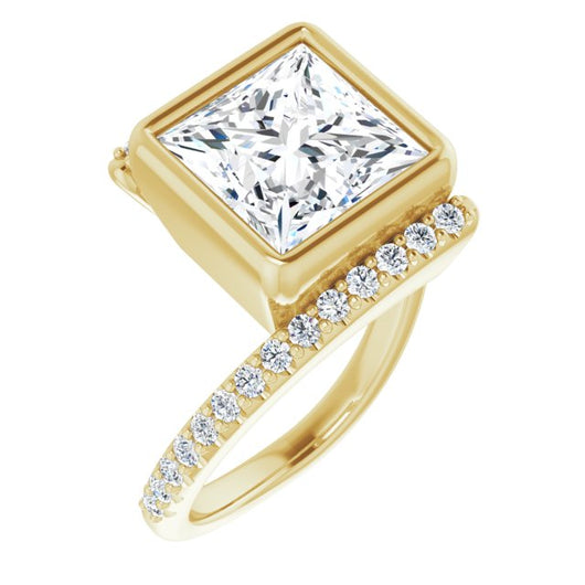 10K Yellow Gold Customizable Bezel-set Princess/Square Cut Design with Bypass Pavé Band