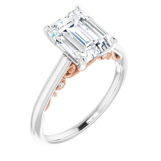 14K White & Rose Gold Customizable Cathedral-set Emerald/Radiant Cut Style featuring Peekaboo Trellis Hidden Stones