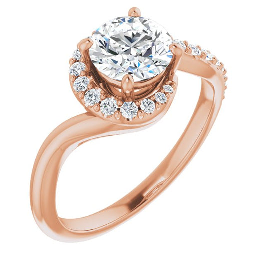 10K Rose Gold Customizable Round Cut Design with Swooping Pavé Bypass Band