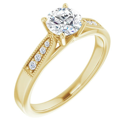 10K Yellow Gold Customizable 9-stone Vintage Design with Round Cut Center and Round Band Accents