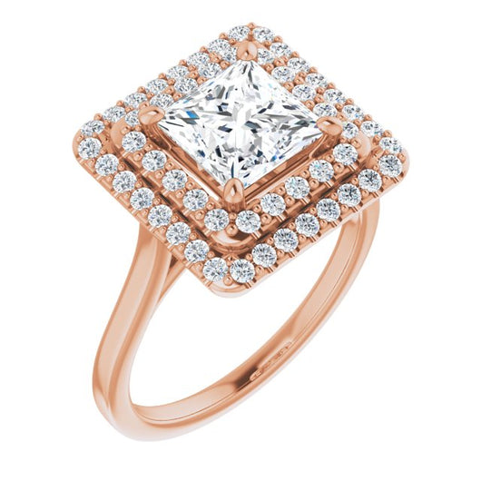 10K Rose Gold Customizable Cathedral-set Princess/Square Cut Design with Double Halo