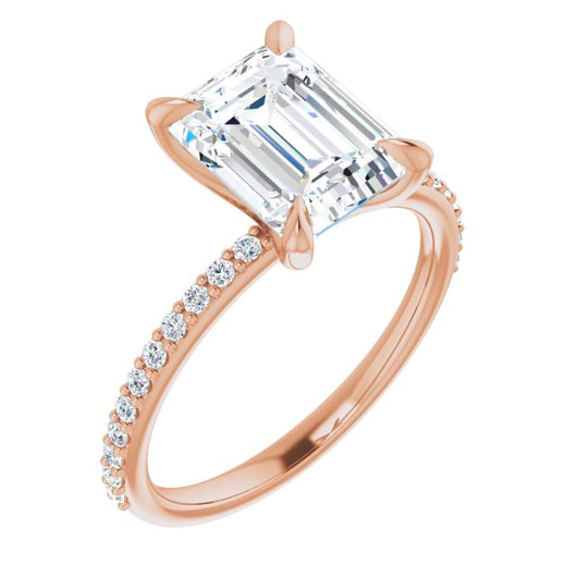 10K Rose Gold Customizable Emerald/Radiant Cut Style with Delicate Pavé Band