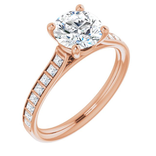 10K Rose Gold Customizable Round Cut Style with Princess Channel Bar Setting