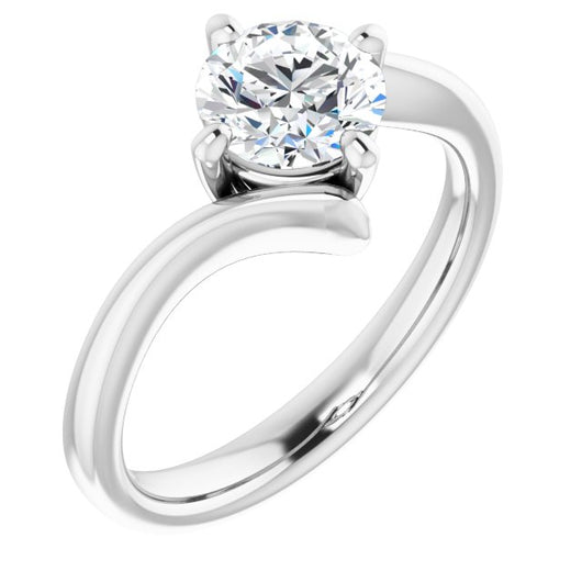 10K White Gold Customizable Round Cut Solitaire with Thin, Bypass-style Band