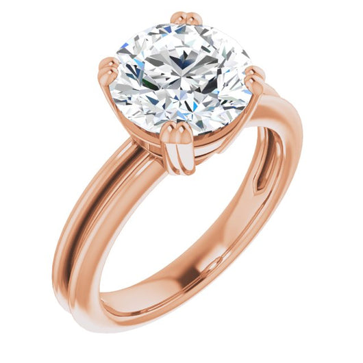 10K Rose Gold Customizable Round Cut Solitaire with Grooved Band