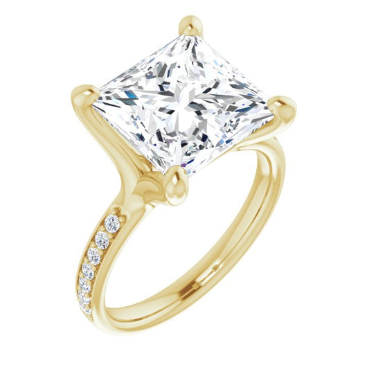 10K Yellow Gold Customizable Heavy Prong-Set Princess/Square Cut Style with Round Cut Band Accents