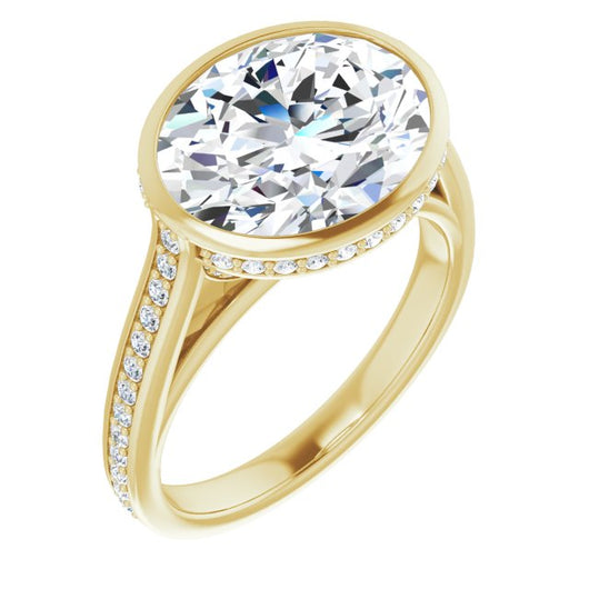 10K Yellow Gold Customizable Cathedral-Bezel Oval Cut Design with Under Halo and Shared Prong Band