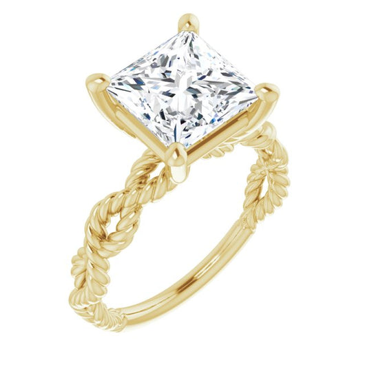 10K Yellow Gold Customizable Princess/Square Cut Solitaire with Infinity-inspired Twisting-Rope Split Band