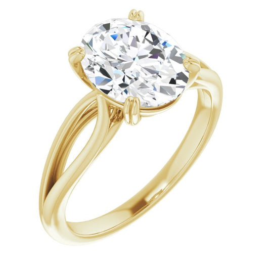 10K Yellow Gold Customizable Oval Cut Solitaire with Wide-Split Band