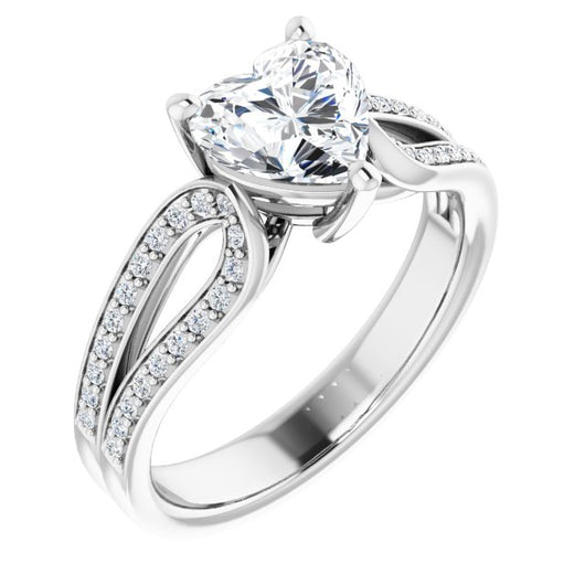 10K White Gold Customizable Heart Cut Design featuring Shared Prong Split-band