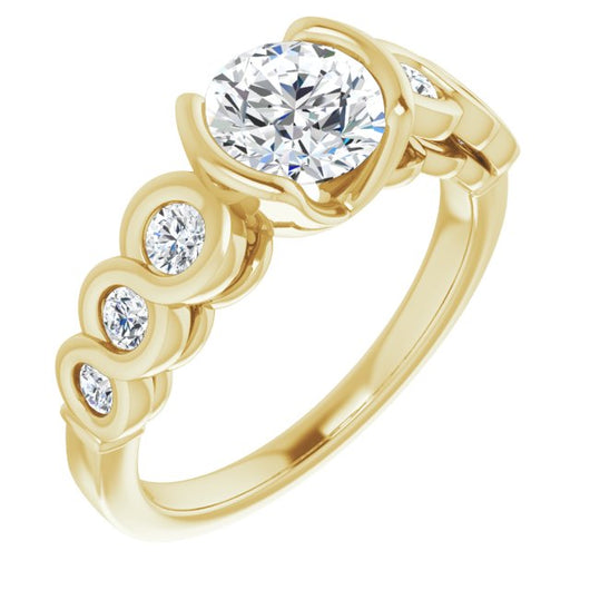 10K Yellow Gold Customizable 7-stone Round Cut Design with Interlocking Infinity Band