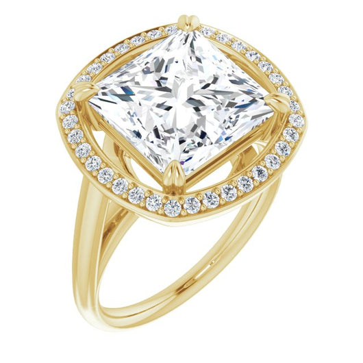 10K Yellow Gold Customizable Princess/Square Cut Design with Loose Halo