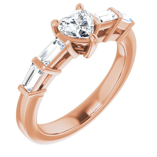 10K Rose Gold Customizable 9-stone Design with Heart Cut Center and Round Bezel Accents