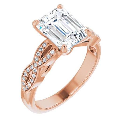 10K Rose Gold Customizable Emerald/Radiant Cut Design featuring Infinity Pavé Band and Round-Bezel Peekaboos