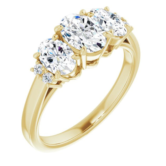 10K Yellow Gold Customizable Triple Oval Cut Design with Quad Vertical-Oriented Round Accents