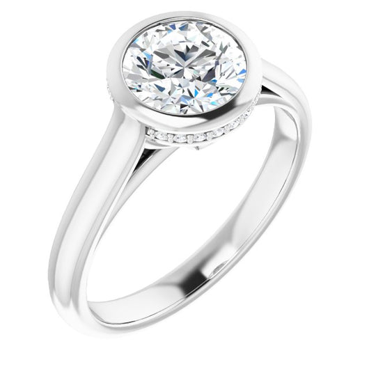 10K White Gold Customizable Round Cut Semi-Solitaire with Under-Halo and Peekaboo Cluster