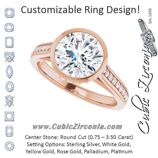 Cubic Zirconia Engagement Ring- The Jada (Customizable Cathedral-Bezel Round Cut Design with Under Halo and Shared Prong Band)