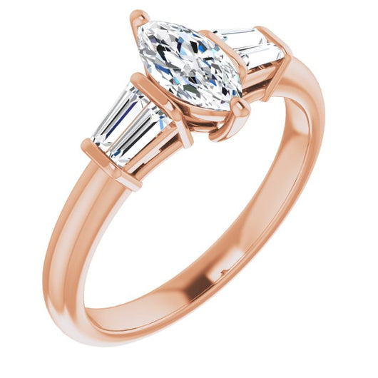 10K Rose Gold Customizable 5-stone Marquise Cut Style with Quad Tapered Baguettes