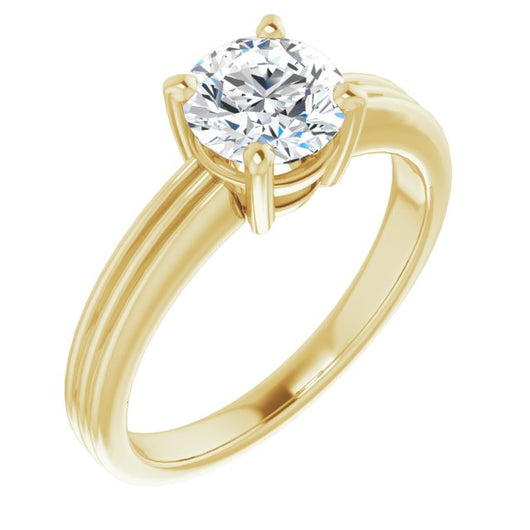 10K Yellow Gold Customizable Round Cut Solitaire with Double-Grooved Band